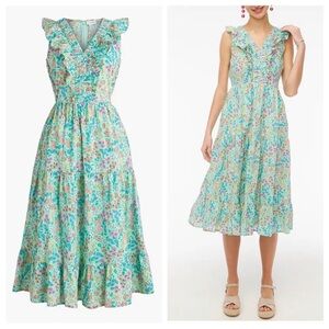 J. Crew Floral Midi Dress - Aqua and Pink